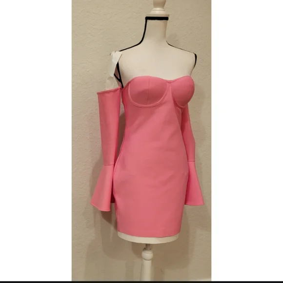 Bubblegum Pink Off The Shoulder Dress - Picture 2 of 3